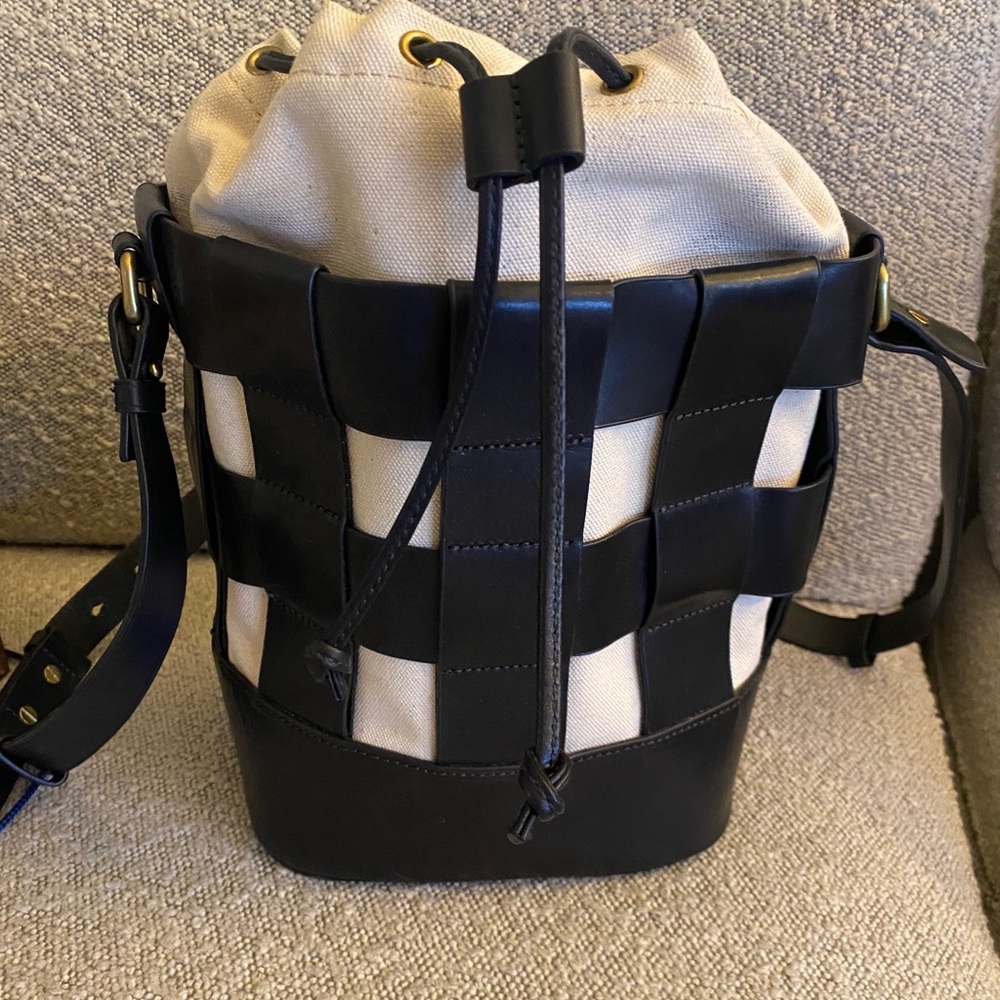 jcrew leather/canvas bucket bag similar to staud